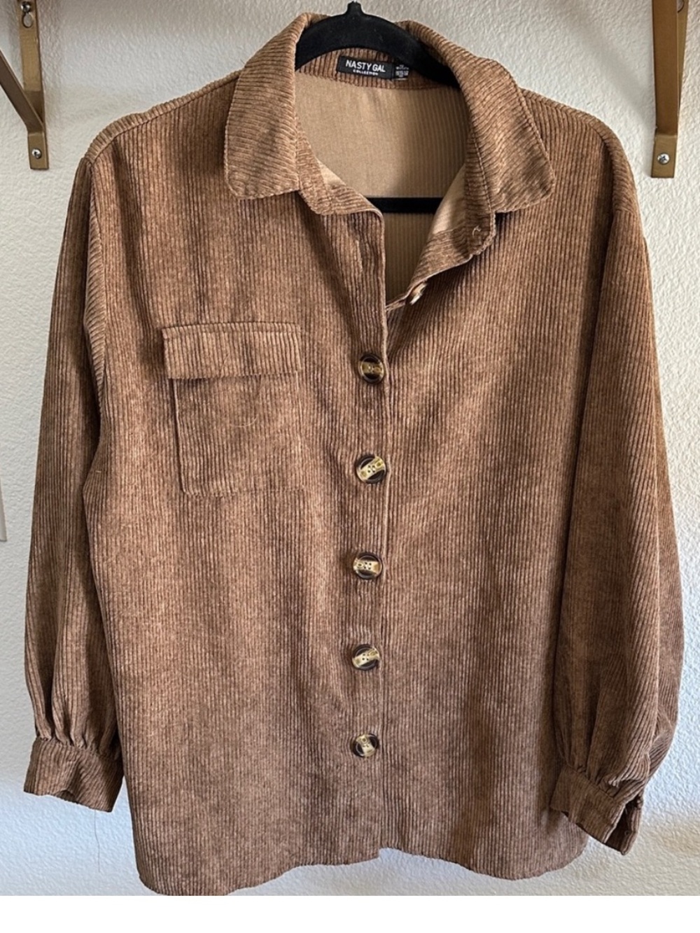 Nasty Gal Corduroy Button-Front Shacket Warm Brown